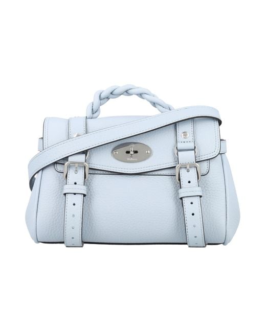 Mulberry Blue Poplin Mini Alexa Leather Shoulder Bag With Braided Handle And Postman'S Lock Closure