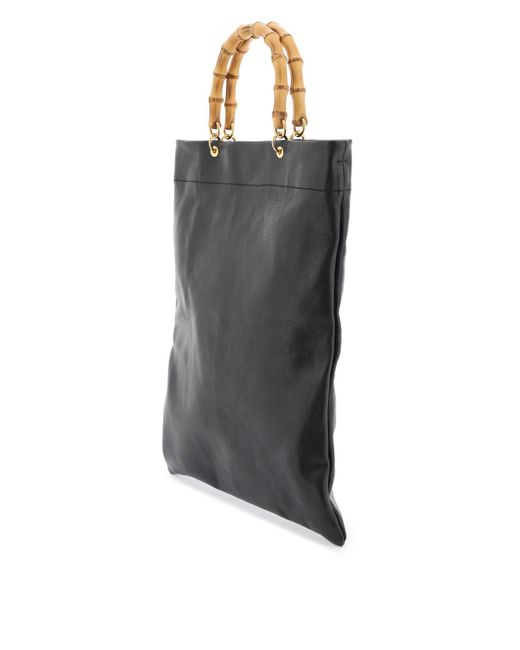 Jil Sander Black Bamboo Leather Tote Bag