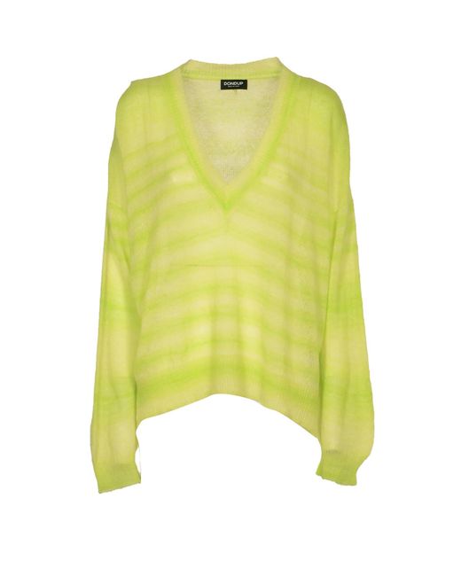 Dondup Yellow V-Neck Stripe Dyed Sweater