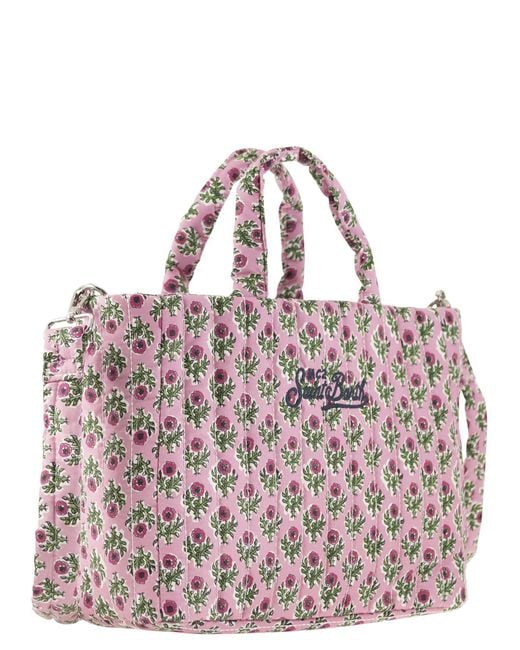 Mc2 Saint Barth Purple Soft Tote Mid Quilted Bag With Flowers