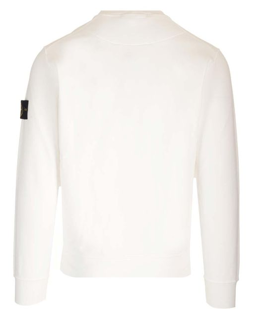 Stone Island White Garment Dyed Crewneck Sweatshirt for men