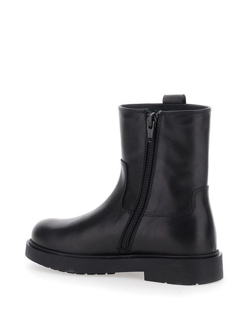 Emporio Armani Black Leather Boots With Logo Patch Calf for men