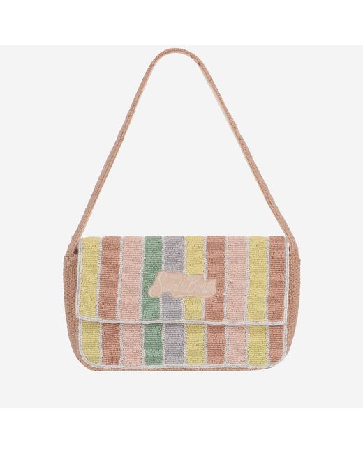 Mc2 Saint Barth Brown Shoulder Bag With Pearls Cotton