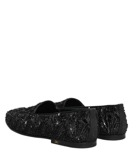 Dolce & Gabbana Black Velvet Embroidered Dress Loafers Shoes Leather for men