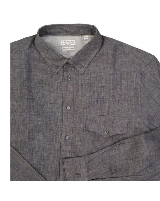 Brunello Cucinelli Gray Linen Shirt for men