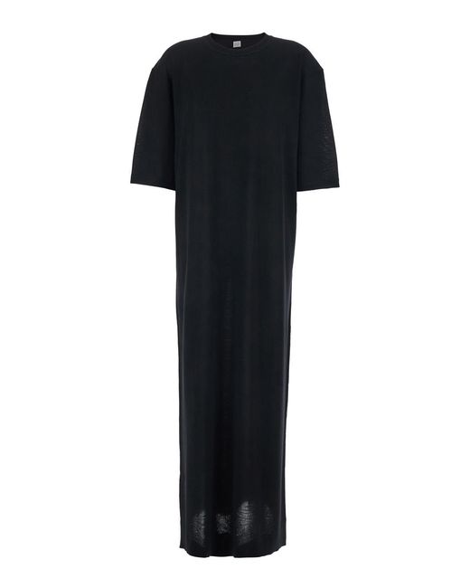 Totême Black Long Dress Girocolo Wool