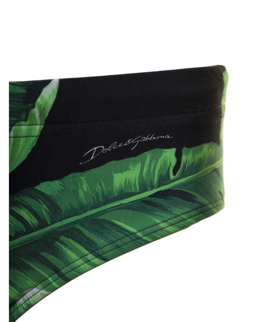 Dolce & Gabbana Green Banana Leaf Print Swim Trunks for men