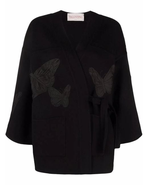 Valentino Black Embroidered Butterfly Wrap Jacket Clothing