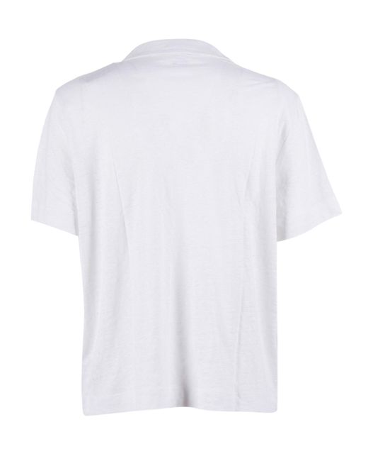 Filatures Du Lion White Short Sleeve Polo Linen Elastane Shirt