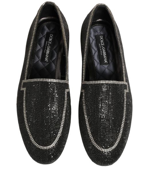 Dolce & Gabbana Black Crystal Embellished Loafers Shoes Leather for men