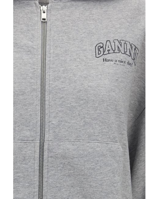 Ganni Gray Cotton Zip-Up Hoodie Sweatshirts