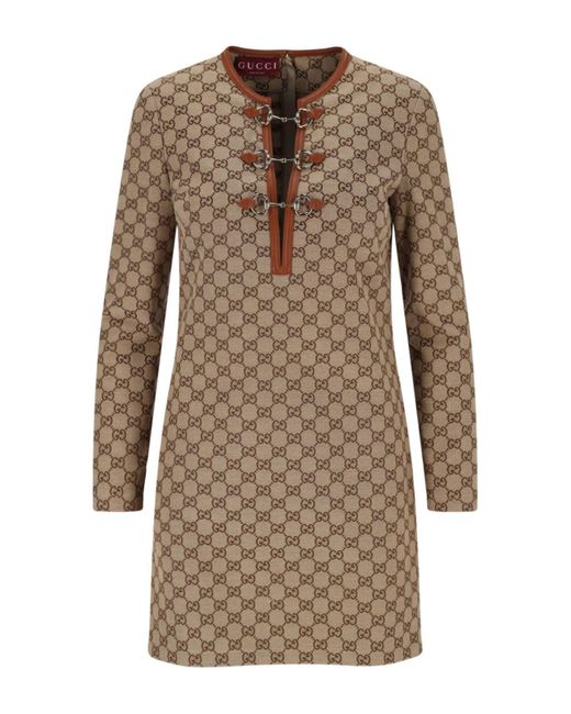Gucci Brown Gg Clamp Mini Dress