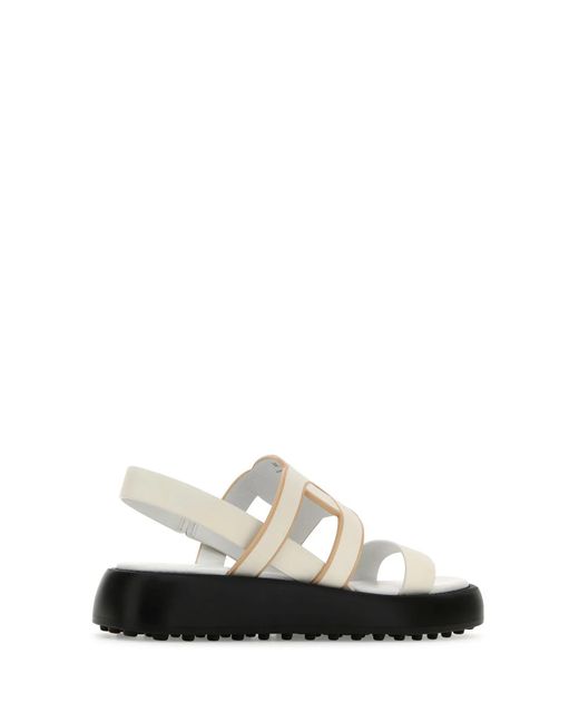 Tod's White Leather Chain Sandals