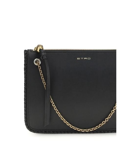 Etro Black Leather Crossbody Clutch Calf Bos Taurus Clutches