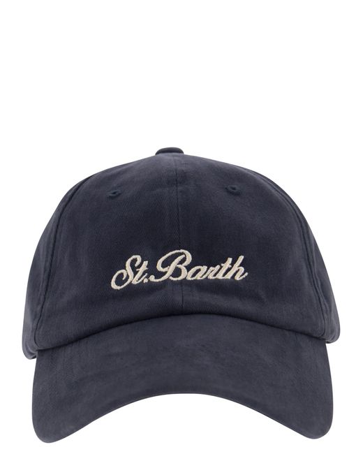 Mc2 Saint Barth Blue Cotton Baseball Cap With Embroidery for men