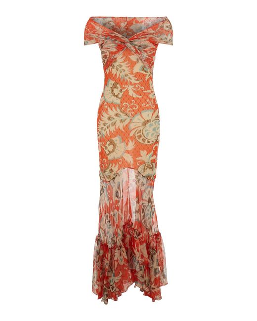 Etro White Dress 'Printed Mesh Long Dress' With Polyamide Print For