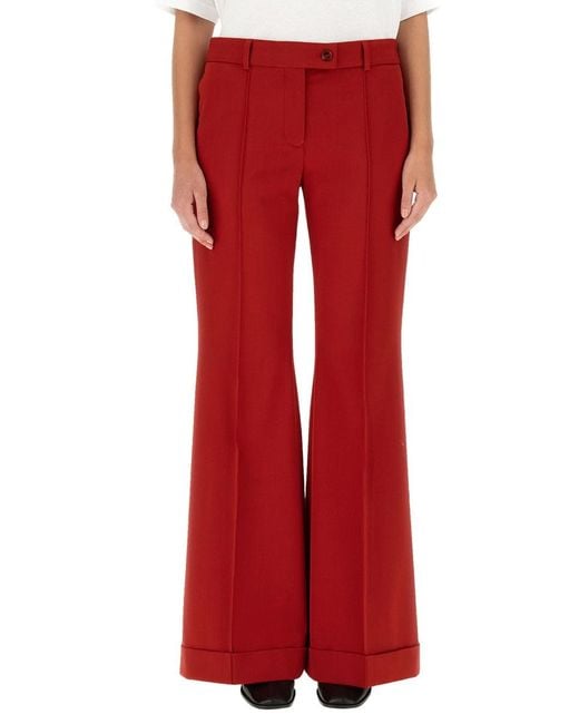 Acne Red Wool Blend Pants With Button Closure And Belt Loops For