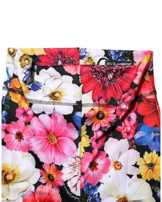 Dolce & Gabbana Red Floral High Waist Leggings Pants
