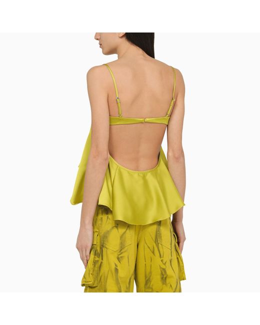The Attico Lime-coloured Satin Ruffle Top in Yellow