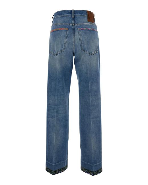 Valentino Blue Jeans With Floral Details Viscose