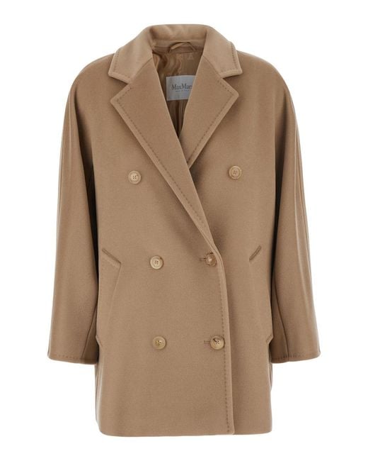Max Mara Natural Coat Rebus Double-Breasted Wool