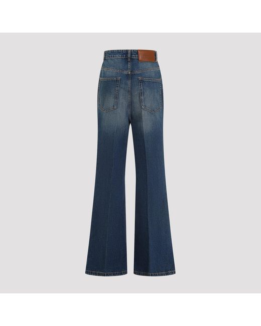 Victoria Beckham Blue Cotton Wide Leg Kick Jeans