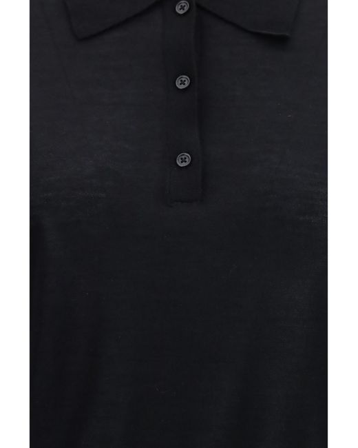 Loulou de Saison Blue Miles Long-Sleeve Fine-Knit Polo Kashmir/Capra Hircus T-Shirts