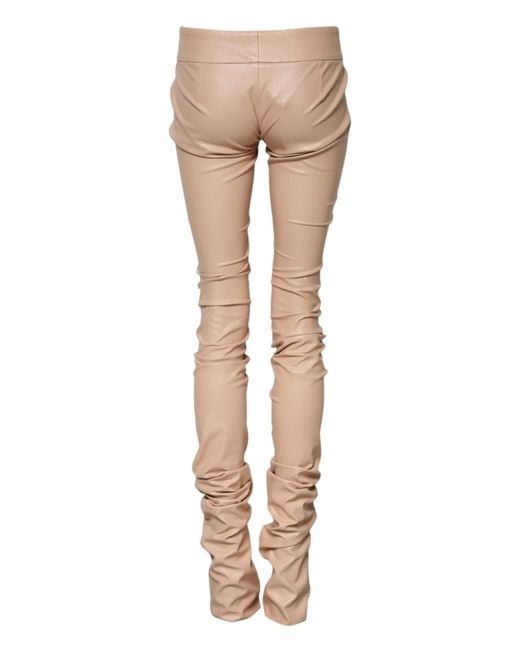 Dolce & Gabbana Natural Lace Details Mid Waist Skinny Pants Polyurethane Polyester