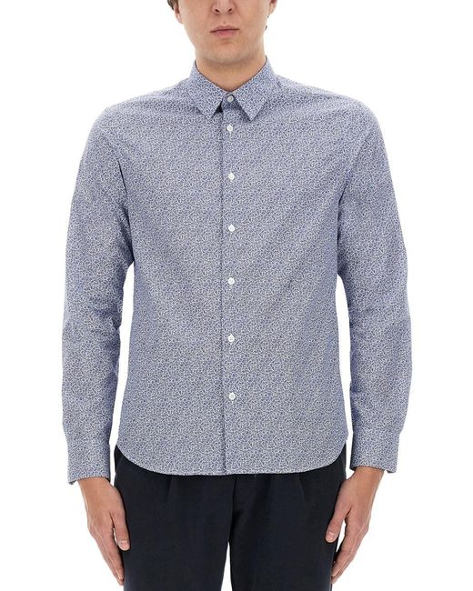Paul Smith Blue Shirt With Floral Pattern for men