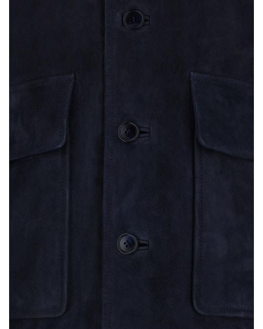 Gucci Blue High Collar Jacket Suede Lambskin Coat for men