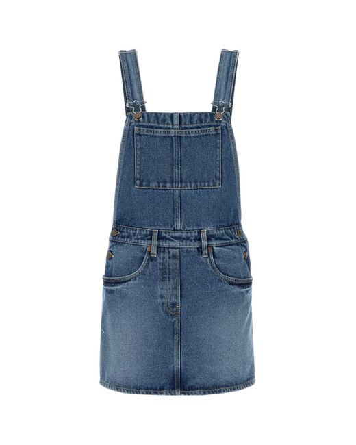ワンピース PRADA Denim Dungarees Dress Prada Denim Dungaree Mini Dress in Blue | Lyst