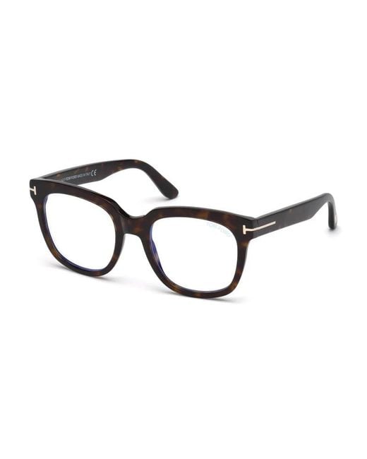 Tom Ford Brown Eyeglasses Square Full Rim, Havana Frame And Clear--Light Block Lenses Lens Ft5537-B052