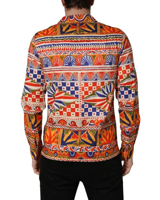Dolce & Gabbana Red Sicilian Carretto Twill Cotton Shirt for men