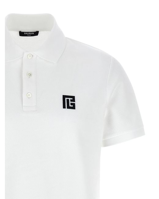 Balmain White Embroidery Polo Shirt for men