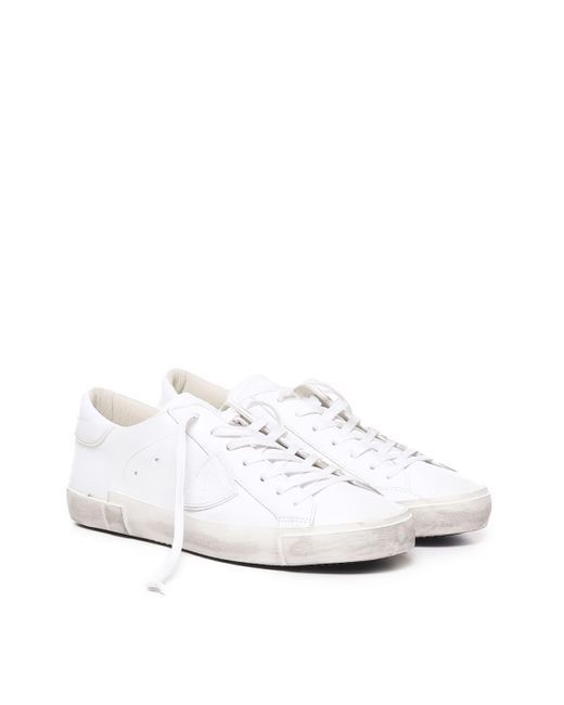 Philippe Model White Sneakers With Prsx Lived-in Effect for men