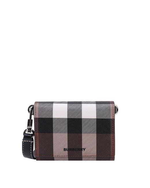 Burberry Black Check Fold-Over Top Strapped Wallet for men