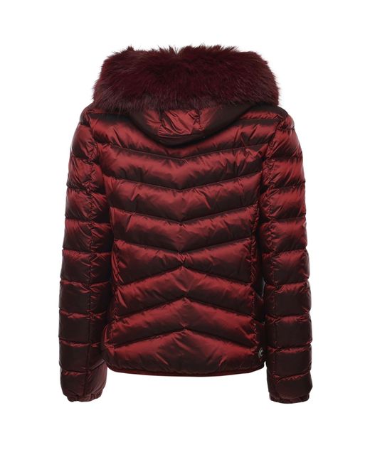 Colmar Red Quilted Down Jacket With Faux Fur