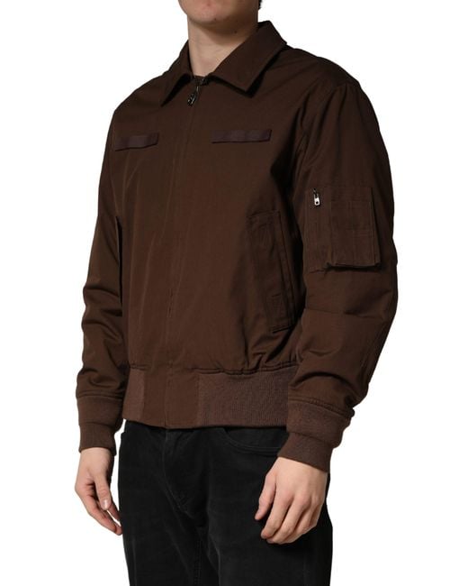 Dolce & Gabbana Brown Cotton Stretch Full Zip Bomber Jacket for men