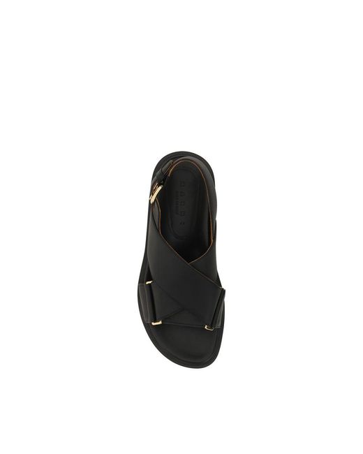 Marni Black Calf Leather Bos Taurus Flat Sandals for men