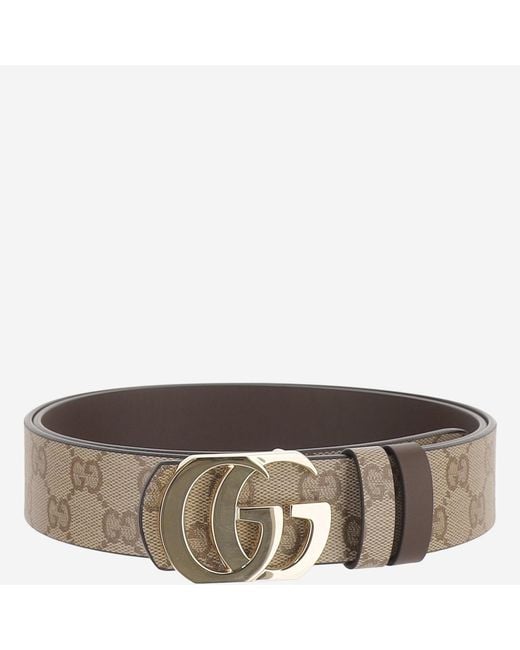 Gucci Brown Belt Gg Marmont Reversible Leather Cotton for men