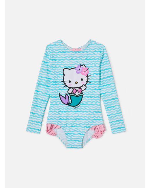 Mc2 Saint Barth Blue Cressy Long-Sleeve One-Piece Swimsuit With Hello Kitty Print