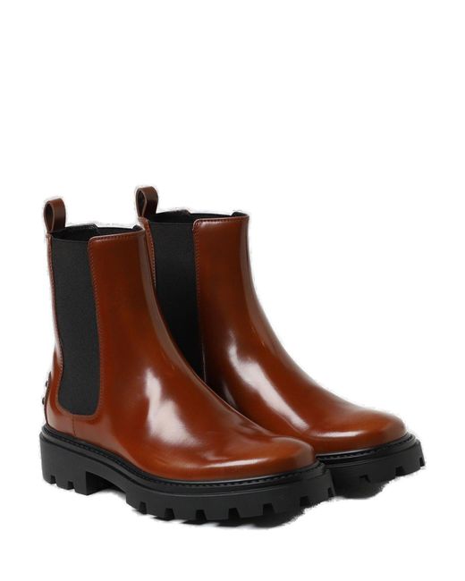 Tod's Brown Studded Round Toe Chelsea Boots