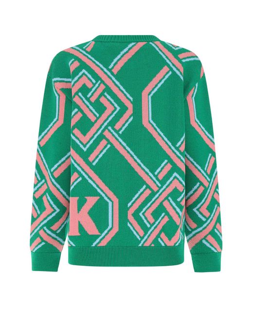 Koche Green Embroidered Wool Blend Sweater