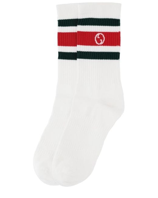 Gucci White Socks Round Gg Crossover Cotton for men