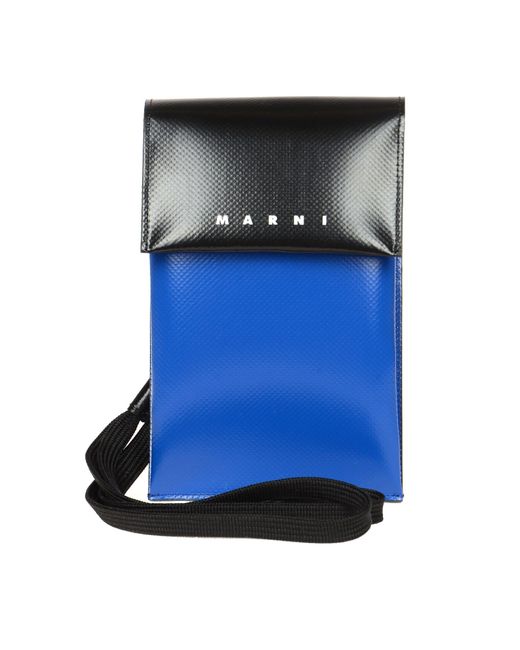 Marni Synthetic Two Toned Logo Printed Phone Pouch in Blue for Men