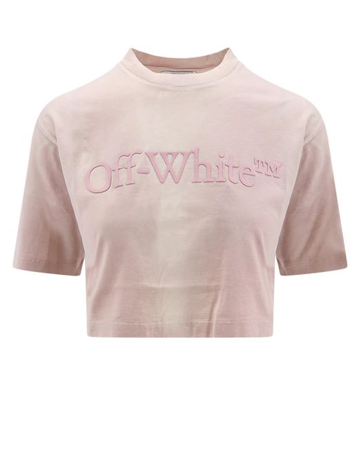 Off-White c/o Virgil Abloh Pink Brand-embellished Cropped Cotton-jersey T-shirt