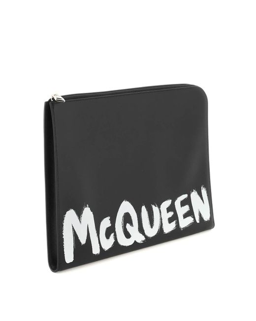 Alexander McQueen Black Mcqueen Graffiti Leather Document Holder Pouch