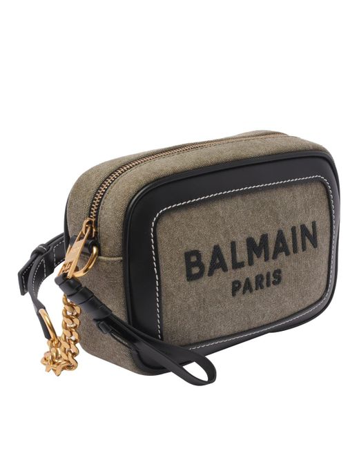 B-Army canvas clutch bag with leather inserts khaki - Women | BALMAIN