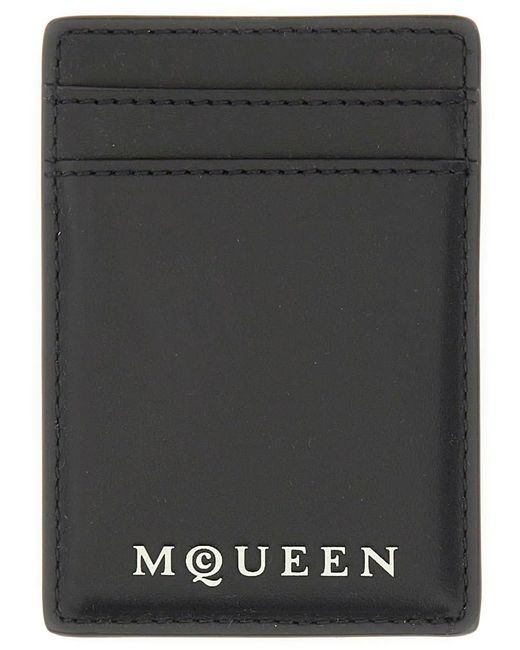 Alexander McQueen Black Magnetic Card Holder With Logo for men