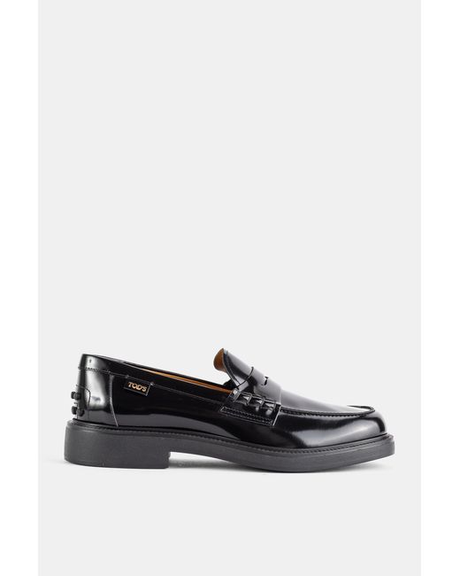 Tod's Black Polished Leather Loafers With Side Logo
